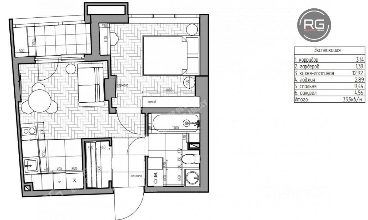   Дизайнерская квартира, 33 м2, 33.5 кв.м. 