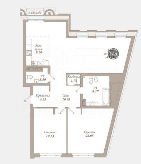   Квартира 117 м2 вид на набережную, 117.66 кв.м. 
