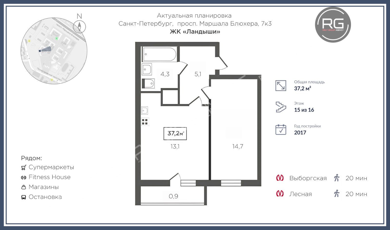   Квартира с мебелью и техникой, 37.2 кв.м. 