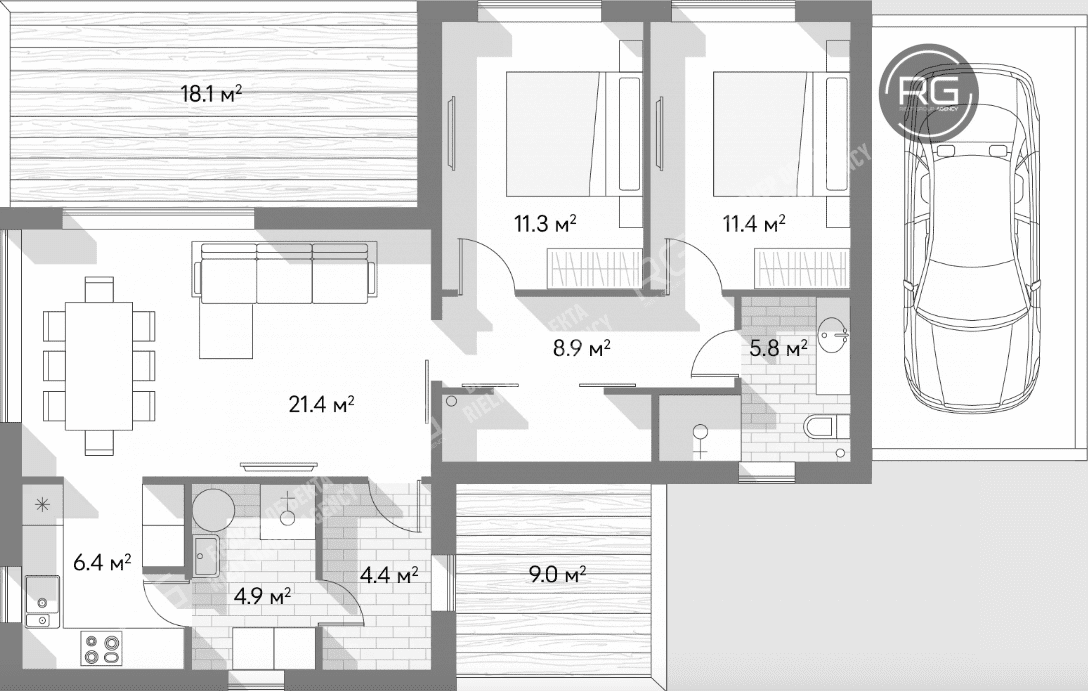  Одноэтажный коттедж 72 м2, 72 кв.м. 