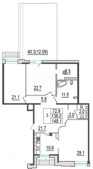 Миниатюра 15, Просторная квартира с террасой, 148 м², Санкт-Петербург, Центральный район, 4-я Советская ул., д.9