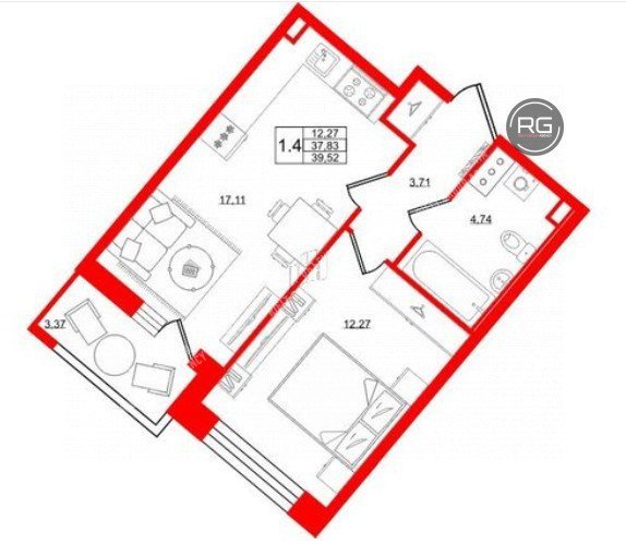 Фото 1, Видовая квартира с отделкой!, 37,83 м², Санкт-Петербург, Невский район, Октябрьская наб.